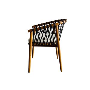 Sillón Moderno de Madera Ecológica y Duradera Evoa con Respaldo de Cuerda Negra y Cojín de Algodón Blanco, Diseño de Mediados de Siglo, Silla de Comedor para el Hogar - Product Image 6