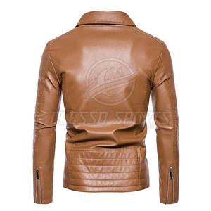 Veste en cuir pour homme à manches longues, coupe classique slim, vintage, douce, tendance, confortable - Product Image 3