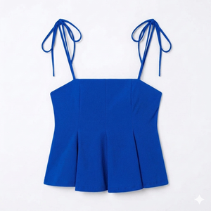 Custom <b>Blue</b> Sleeveless Spaghetti Strap Camisole <b>Top</b> Casual Summer Peplum Blouse Elegant Slim Fit Fashion Tank <b>Top</b> Short Woven - Product Image 1