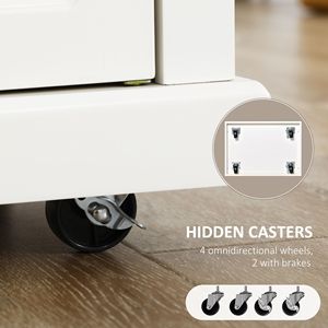 Carrello da Cucina Moderno Bianco Crema, Trolley Portatile con Cassetto in Acciaio Inox e Ripiano in Stile Legno - Product Image 5