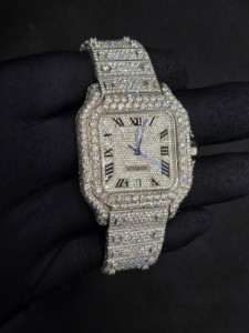 Luxury Automatic Mechanical <b>Watch</b> Stainless Steel Rectangle Case 40MM <b>Diamond</b> Encrusted Analog Dial Unisex Fashion Timepiece - Product Image 1