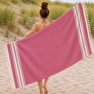 Serviette de plage en coton rayée légère, serviette Peshtemal Hammam à séchage rapide, tissée, moderne, Fouta pour adultes, usage estival - Product Image 3