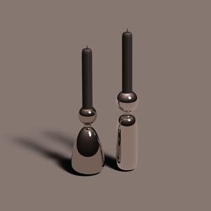 Black Metallic Candlestick Pair Modern Sculptural Design Elegant <b>Tabletop</b> Decor for Home Dining Living Room Use - Product Image 1