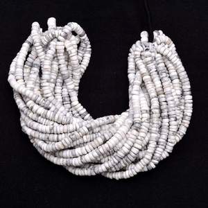 Perles de pierre naturelle Howlite lisses en forme de pneu Heishi pour la fabrication de bijoux, perles en vrac de 6 mm, blanc, prix d'usine en gros - Product Image 1