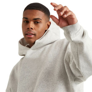 Sweat-shirt à capuche gris en coton épais pour homme, coupe oversize, épaules tombantes, style streetwear, personnalisable en gros - Product Image 5