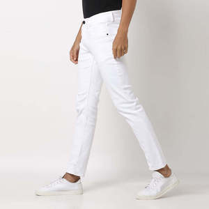 Pantalon décontracté pour homme en denim blanc coupe slim droite, extensible, délavé, effet usé, style streetwear, 100% coton léger, OEM - Product Image 1