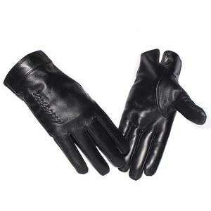 Leather Gloves Wrist Length Plain Style Thermal Unlined for Daily Use Winter Warmth Casual Wear - Product Image 2