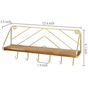 Metal And Wooden <b>Key</b> Holder <b>Hook</b> With Storage For Letters And Planters Stylish <b>Wall</b> Mounted Entryway <b>Key</b> Organizer From India - Product Image 4