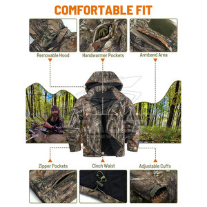 Veste de chasse d'hiver légère en toile pour homme, avec capuche, fermeture éclair intégrale, plusieurs poches, respirante, poignets ajustables - Product Image 6
