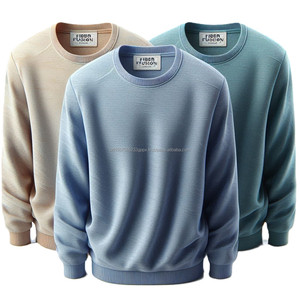 Sudaderas de manga larga con cuello redondo 100% algodón tejido de peso pesado colores sólidos, camisetas deportivas informales con logotipo personalizado - Product Image 2