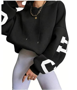 Drop Shoulder <b>Thick</b> Cotton Oversized Pullover Hoodie Custom logo Letter Printed Heavy Hoodie for Women - Product Image 2
