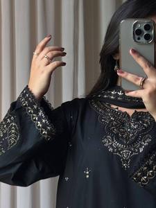 Black Embroidered <b>Indian</b> Pakistani <b>Top</b> Longline Lace Overlay Dressy Ramadan Eid Wear - Product Image 3