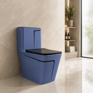 Inodoro de Cerámica Moderno de Una Pieza, Diseño Cuadrado Azul Oscuro, Estilo Contemporáneo, Montaje en Suelo, Descarga Lenta, para Villa o Apartamento - Product Image 3