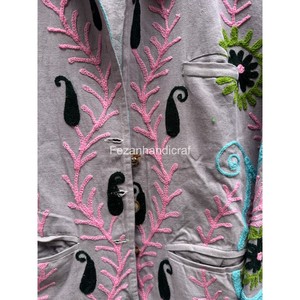 Hand Embroidered Cotton <b>Jacket</b> Floral <b>Pattern</b> Turn-down Collar Full Sleeve Spring Women's Boho Chic Coat Button Closer - Product Image 6