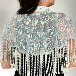 Flecos de Cuentas de Lujo de 20 cm en Color Azul Turquesa, Adorno de Flecos con Cuentas y Cristales para Vestidos de Fiesta - Product Image 1