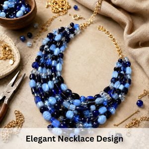 Elegante Collar de Cuentas de Vidrio Azul, Formas y Tamaños Surtidos, Acabado Liso, Cuentas Sueltas para la Elaboración de Joyería Artesanal - Product Image 3