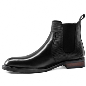 Bottines Chelsea en cuir véritable noir, bout rond, à enfiler, antidérapantes, pour le bureau et la carrière, chaussures formelles pour hommes, toutes saisons, couleur unie - Product Image 1