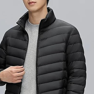 Veste matelassée légère pour homme à col montant, fermeture éclair, coupe-vent, couleur unie, décontractée, coupe ajustée, longueur standard, manteau d'automne - Product Image 6