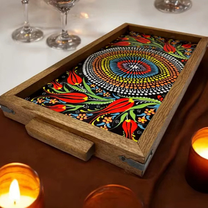 India Handmade Wooden Printed <b>Tray</b> Wooden Printed <b>Tray</b> for Creative Home & Decor Wholesale Serving Platter From India - Product Image 1