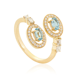 March Birthstone <b>Statement</b> Aquamarine & Diamond Bypass <b>Ring</b> For Women's 14K Real Yellow Gold Wedding Gemstone Jewelry - Product Image 3