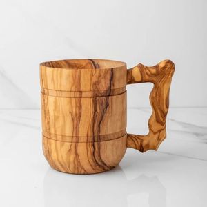 Taza de madera Natural 100% para cerveza y Artículos de bar y mesa con asa Taza de cerveza Taza de café hecha a mano - Product Image 5