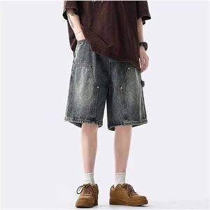 Shorts en jean décontractés pour hommes, coupe ample, délavés, avec poches, taille mi-haute, style été - Product Image 1