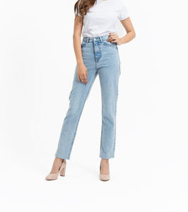 Jeans ajustados para mujer, cintura alta, pierna recta, pantalones vaqueros azul claro elegantes, servicios OEM con logotipo personalizado - Product Image 6