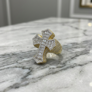 Anillos Personalizados de Hip Hop con Cruz de Jesús, Chapados en Oro, de Plata Esterlina 925 con Moissanita Helada y Diamantes Baguette para Hombre - Product Image 6