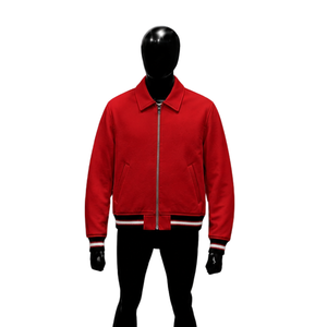Men's <b>Red</b> Varsity Jacket With Zipper Closure Turn-down Collar Casual Style Polyester Material Autumn Wear LIGHTWEIGHT EVERYDAY - Product Image 1