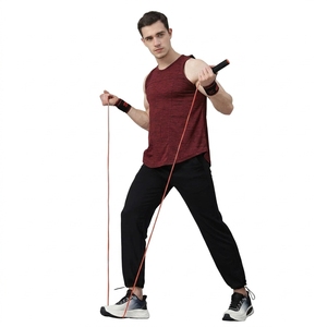 Men's <b>Maroon</b> Sleeveless Tank <b>Top</b> O-Neck Solid Color Casual Wear Breathable Knitted Polyester Fabric - Product Image 5