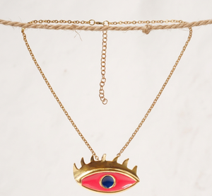 Collar con Colgante de Ojo Esmaltado Rosa Hecho a Mano, Cadena de Latón Chapado en Oro de 18K, Joyería de Estilo Europeo y Americano para Mujer, Regalo para Fiestas - Product Image 6