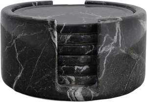 Posavasos redondos de mármol con base de corcho antideslizante para oficina, protegen las mesas de manchas y arañazos, color cebra negro - Product Image 1