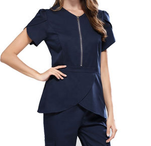 Tenues d'infirmière respirantes à fermeture éclair, coupe ajustée, style nouveau, hauts et uniformes d'hôpital, design OEM - Product Image 1