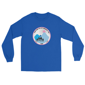 T-shirt unisexe à manches longues bleu roi avec broderie de blason, col rond, décontracté, en mélange de coton, pour un usage quotidien et une mode décontractée - Product Image 1