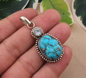 Pendentif en topaze bleue plaqué platine vintage en gros, breloque en argent sterling 925 avec pierre précieuse, prix de gros direct usine - Product Image 1