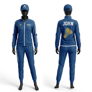 Women badminton track suit 230 GSM high quality polyester knit blue tracksuit with contrast side panels heat transfer custom <b>log</b> - Product Image 1