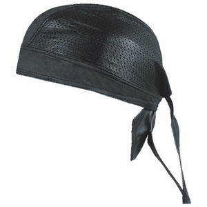 HMB901A Genuine Leather Skullcap Solid <b>Black</b> Bandana <b>Durag</b> Hats Biker Choice Plain Sheep Leather Breathable Unisex All-Season - Product Image 4