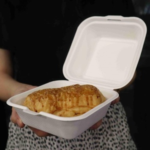 Nouvel Arrivage Boîtes à Hamburger Jetables en Bagasse de Canne à Sucre Durables 6 x 6 Pouces pour Plats à Emporter et Emballage Alimentaire Rapide - Product Image 1