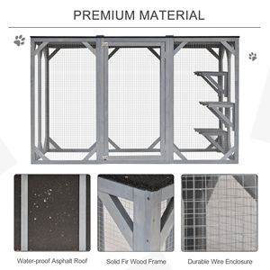 Casetta per Gatti da Esterno in Legno Grigio 180x80 cm, Grande Recinto per Animali Domestici da Interno con 3 Piattaforme e Tetto in Asfalto per Piccoli Animali e Cani - Product Image 6