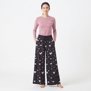 Women's <b>Heart</b> Printed Sleepwear Long Sleeve O Neck <b>Top</b> Long Pants Soft Elastic Waist Breathable Pajama Set - Product Image 3