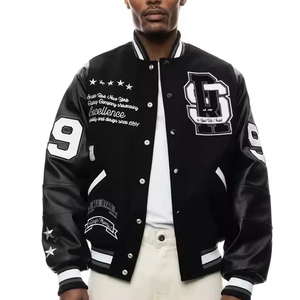 Chaquetas Varsity Personalizadas con MOQ Bajo, Parches de Chenille Bordados, Mangas 100% Cuero, Cuello Alto, Diseño de Parches en la Parte Delantera - Product Image 1