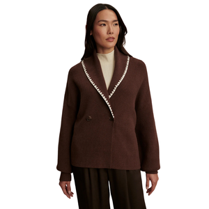 Cárdigan de Punto con Cuello Chal para Mujer, Botones al Frente, Mezcla de Algodón Suave, Adorno Bordado, Manga Larga, Suéter Elegante e Informal - Product Image 3