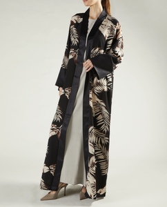 Elegent <b>Tropical</b> leaf print abaya Elegant long sleeve abaya Loose fit shawl collar <b>dress</b> Silk maxi <b>dress</b> for women - Product Image 3