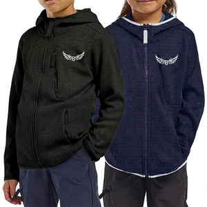 Color Blocking Hooded Fleece <b>Jacket</b> with Zipper Embroidered Logo Front Pocket Design for Kids Autumn Wear - Product Image 3