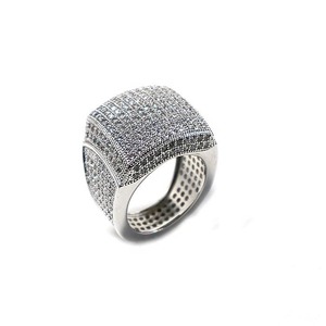 Bague Cocktail de Luxe Jewelux en Argent 925 avec Moissanite Taille Brillant, Sertissage Pavé, Design Géométrique – Pour Homme, Mariage, Hip-Hop, Quotidien - Product Image 1