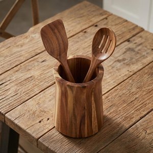 Porte-ustensiles en bois d'acacia moderne, fait main, organisateur d'outils de cuisine pour comptoir et décoration de salle à manger - Product Image 4