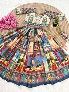 Ensemble jupe et haut traditionnel indien pakistanais pour filles, en organza imprimé, coupe ample, longueur au sol, idéal pour Diwali - Product Image 4