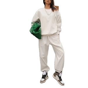 Conjunto de 2 piezas para mujer, pantalones holgados Retro de cintura alta de talla grande de algodón y lino sólido, traje informal para primavera y otoño para mujer - Product Image 4