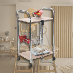 Carrito de té de doble marco de hierro personalizado OEM/ODM con cesta plegable Carrito de cocina de acero moderno - Product Image 1