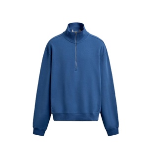 Men's Women's Streetwear Half Zip Pullover Oversized <b>Mock</b> <b>Neck</b> Plain Cotton Custom Logo <b>Top</b> - Product Image 1